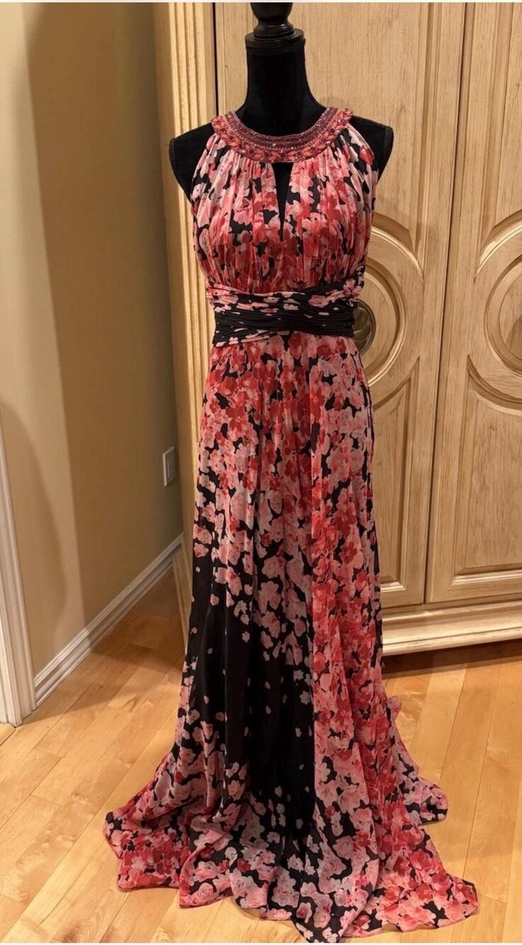 Teri John Floral Evening Gown With Beading size 16 new